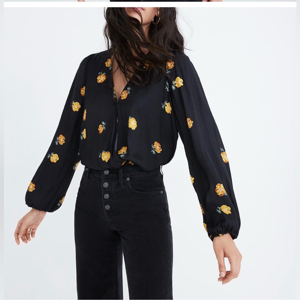 Madewell Black Floral Blouse